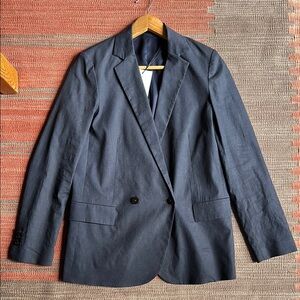 Theory Linen Blend Oversized Relaxed fit Stylish Navy Blazer